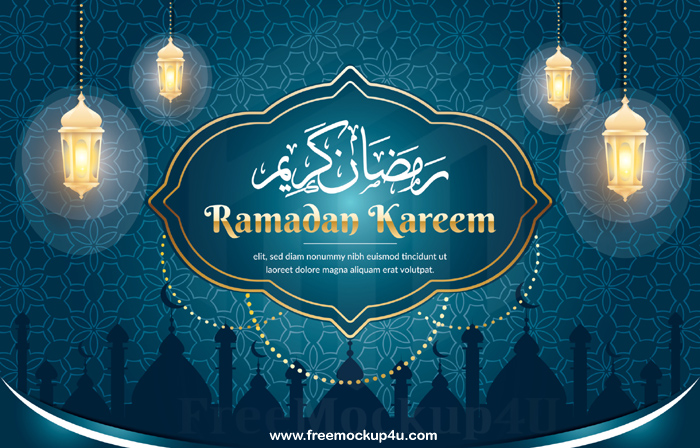 Islamic Background With Blue Colour And Light