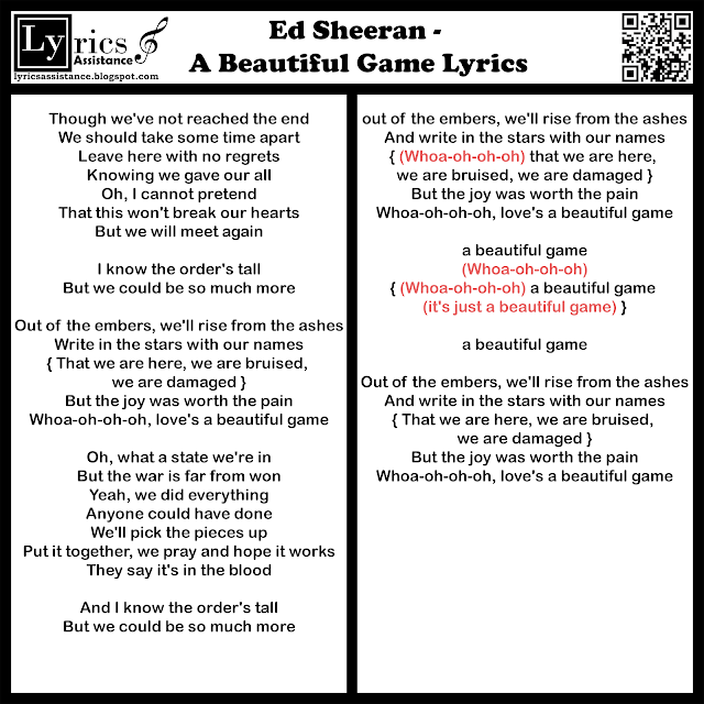 Ed Sheeran - A Beautiful Game Lyrics | lyricsassistance.blogspot.com