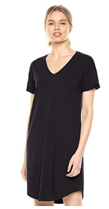 Women's Lived-in Cotton Relaxed-Fit Roll-Sleeve V-Neck - T-Shirt Dress 2021