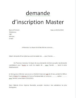 Exemple de modèles de demande d'inscription au Master ou 