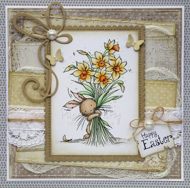 Easter/Spring card in yellow with LOTV image Bunny Blooms