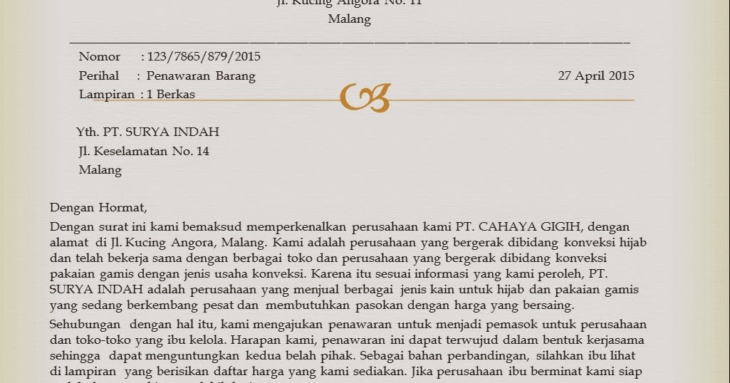 Kaisdesi: pengertian dan contoh surat niaga