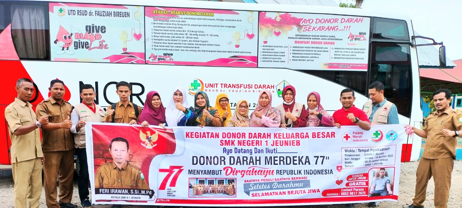 Sambut HUT RI ke-77, SMKN 1 Jeunieb Sukses Gelar Kegiatan Donor Darah