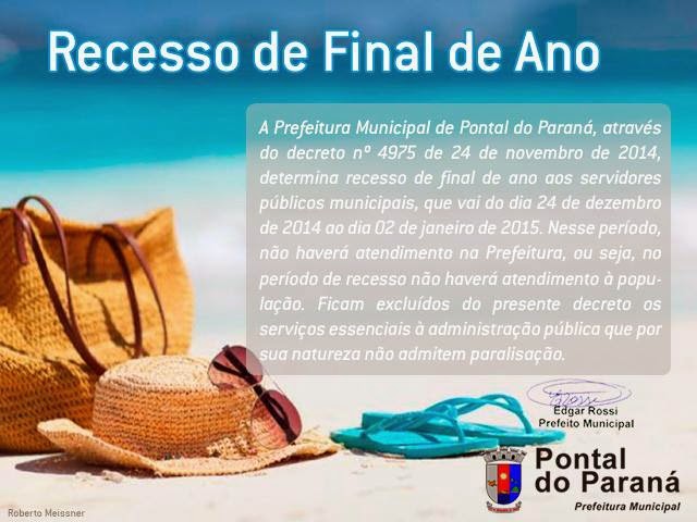 Prefeitura de Pontal do Paraná - Recesso de Final de Ano