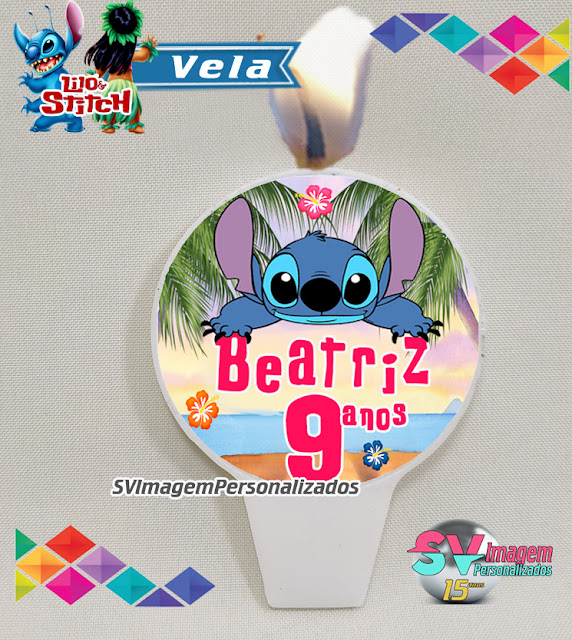 Festa Lilo e Stitch e a Namorada Angel Dicas e Ideias para Decoração de Festa Personalizados vela para cantar parabéns