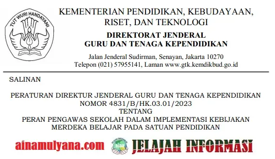Perdirjen GTK Tentang Peran Pengawas Sekolah Dalam Implementasi Kebijakan Merdeka Belajar Pada Satuan Pendidikan