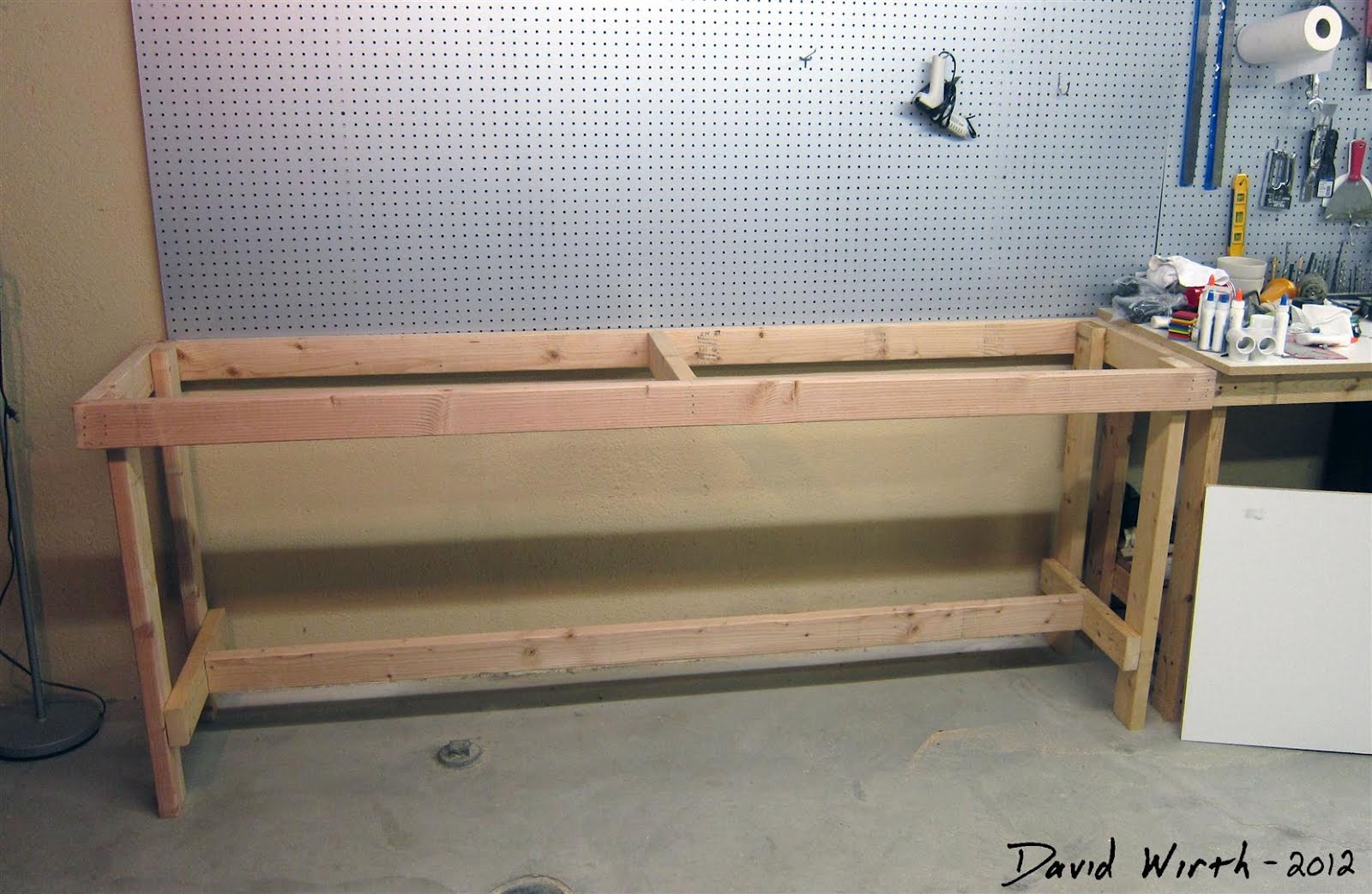 Garage Workbench Plans 2x4 Wood 2x4s bench and peg board