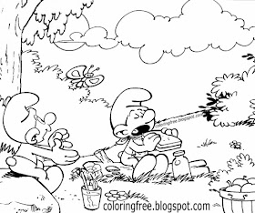 Funny cartoon Smurfs easy drawing ideas for teens clipart Smurf coloring pages countryside picnic