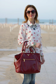 Sheinside long sleeved lips print shirt, Prada bag, Fashion and Cookies