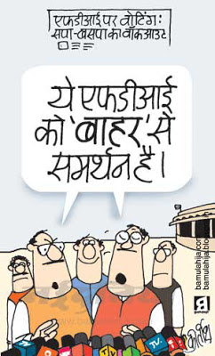 FDI in Retail, mayawati Cartoon, mulayam singh cartoon, congress cartoon, parliament, indian political cartoon