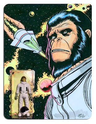 Designer Con 2019 Exclusive KRBtronic Planet of the Apes Figures with Hand Illustrated Card Backs by Manly Art x DKE Toys