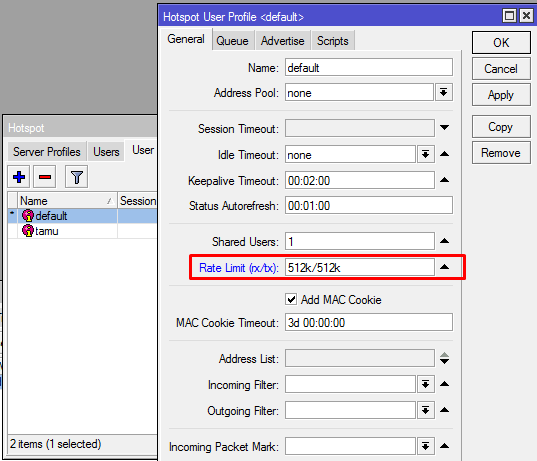 Rate Limit pada Hotspot User Profile