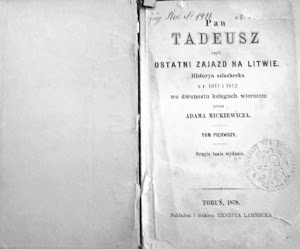 Karta tytułowa - Adam Mickiewicz Pan Tadeusz czyli Ostatni zajazd na Litwie historia szlachecka z roku 1811 i 1812 we dwunastu księgach wierszem Drugie, tanie wydanie Drukiem i nakładem Ernst Lambeck Toruń 1878