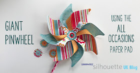 Make Lori Whitlock's Giant 3D Pinwheels with 12" x 12" paper. Tutorial by Janet Packer https://craftingquine.blogspot.co.uk for SilhouetteUK Graphtec GB.