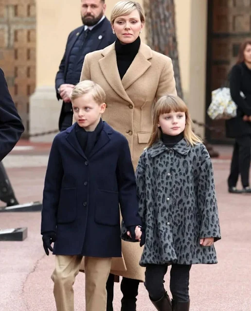 Princess Gabriella wore a gray and black leopard print coat by Dior, Princess Charlene, Beatrice Borromeo and Princess Stephanie