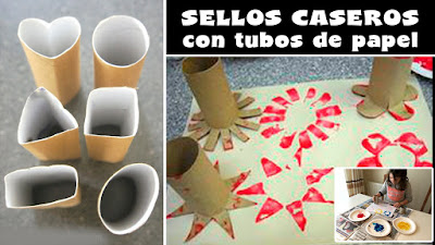 Ideas creativas - Pintando con rollo de papel - manzana