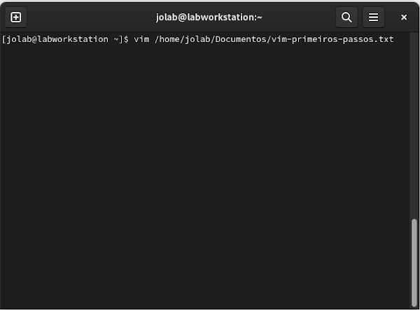Criando um documento em vim: vim-primeiros-passos.txt