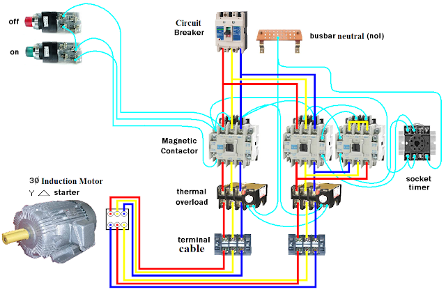 rangkaian motor star delta switch on off