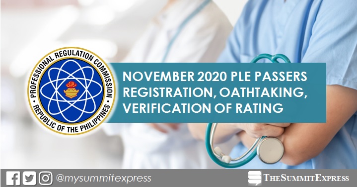 November 2020 PLE: Passers registration, verification of ratings, oathtaking