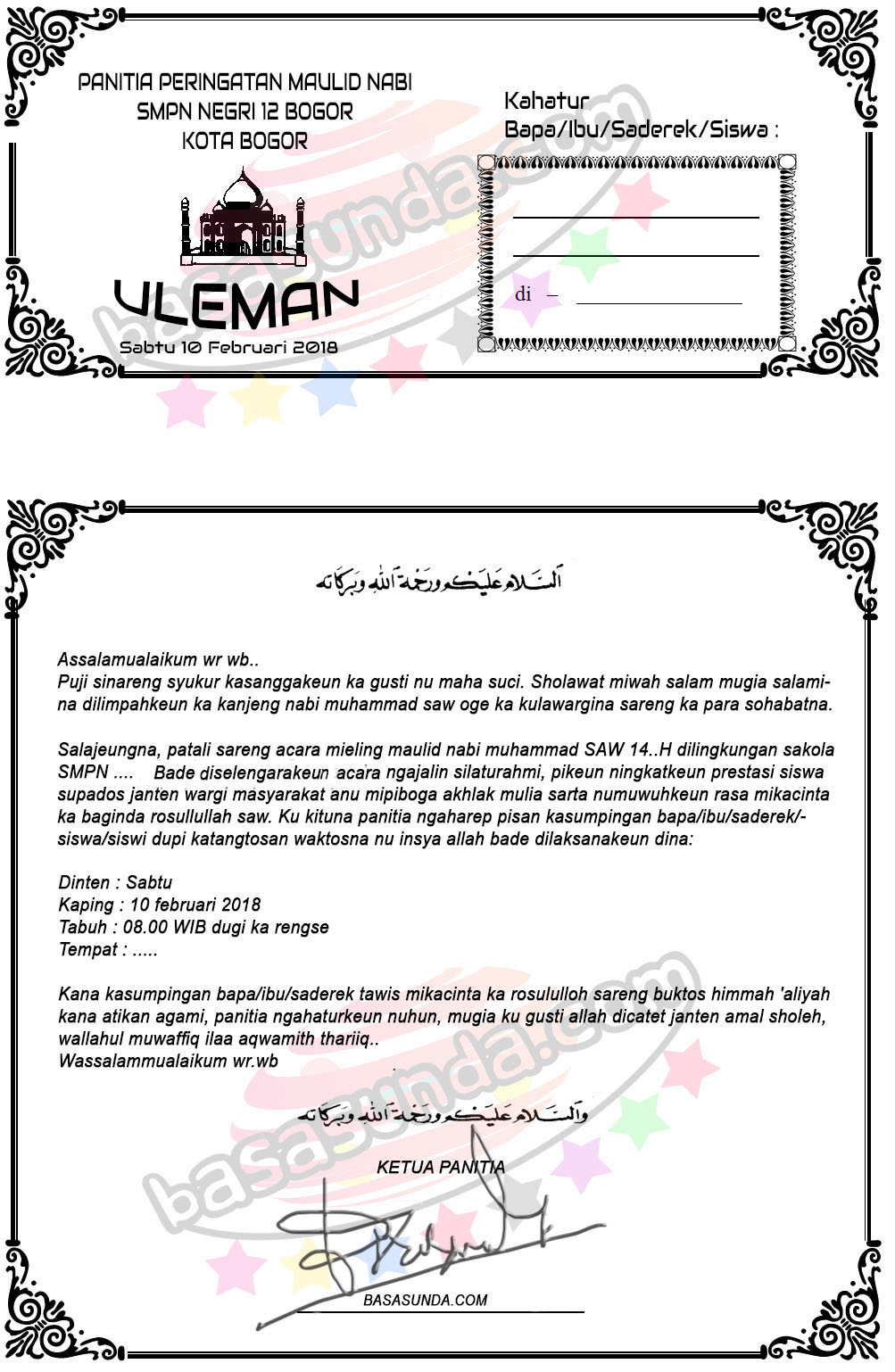 Contoh Surat Resmi Undangan Isra Miraj Maulid Nabi Bahasa Sunda