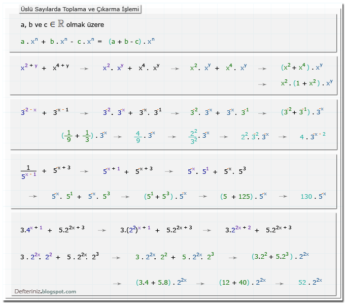Örnek-31 » Üslü sayılarda toplama ve paranteze alma işlemleri için örnekler.