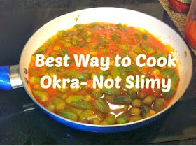 skillet with cooked okra and tomato sauce