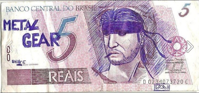 brazilian 5 Reais paper money with the effigy of republic redraw as snake metal gear 5