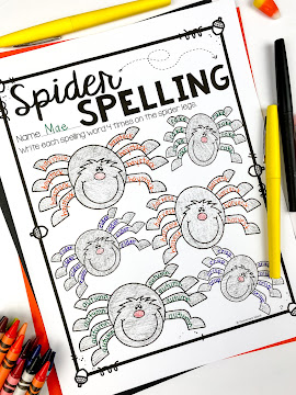 Spider Spelling page for Fall and Halloween Spelling Activities