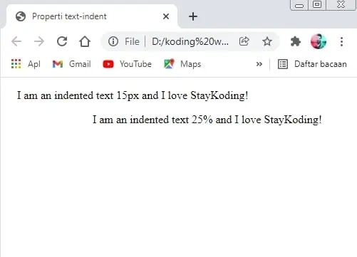 menggunakan properti text-indent di css untuk teks