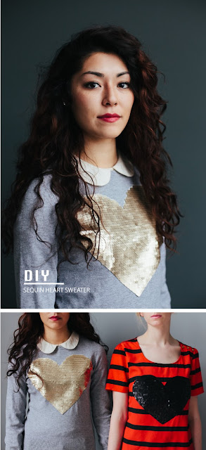 DIY เสื้อกันหนาวประดับรูปหัวใจที่หน้าอก