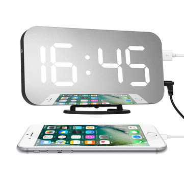 New Creative Mobile Phone Charging Mirror Electronic Snooze Alarm Clock LED Display Clock 