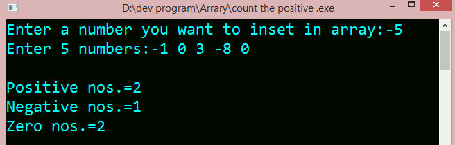 Write a program in C to count the numbers of positive, negative and zero in an array.