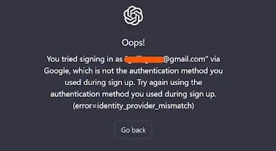Mengatasi Error  (error=identity_provider_mismatch) Open Chat GPT