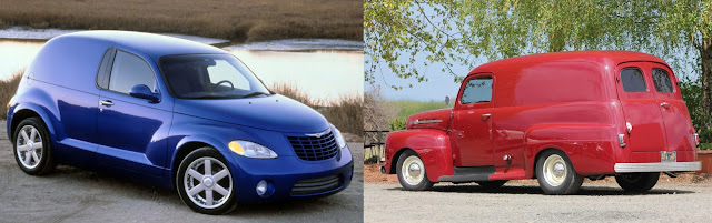 Imagem das fotos do PT Cruiser Van Concept (direita) e Chevy Panel Truck (esquerda)