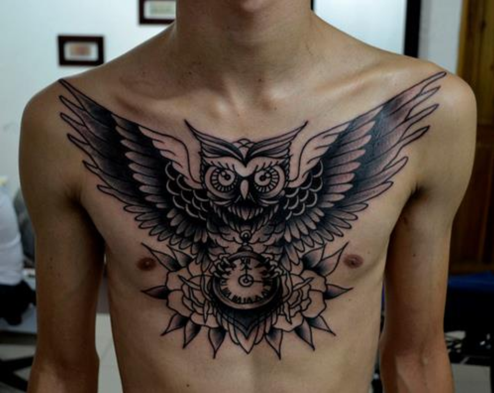 Owl Tattoo On Chest