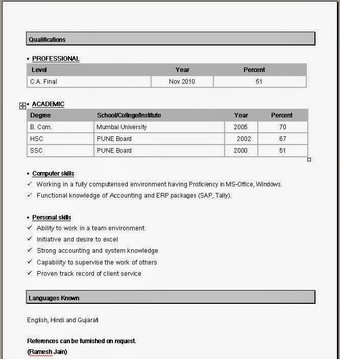 Simple Resume Format in Word