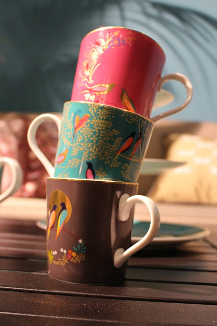 MUGS, BLUE AND PINK, FLORAL, MOROCCAN STYLE