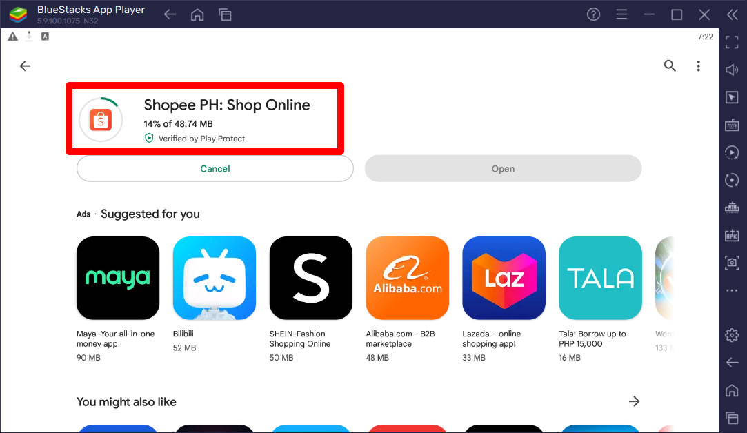 shopee app downloading and installing