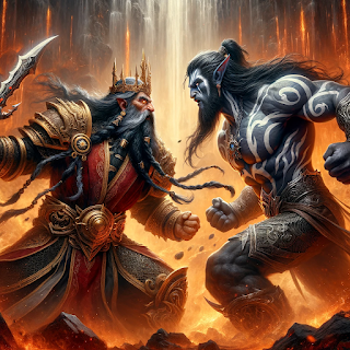 Emperor Thaurissan from World of Warcraft Battling a Night Elf