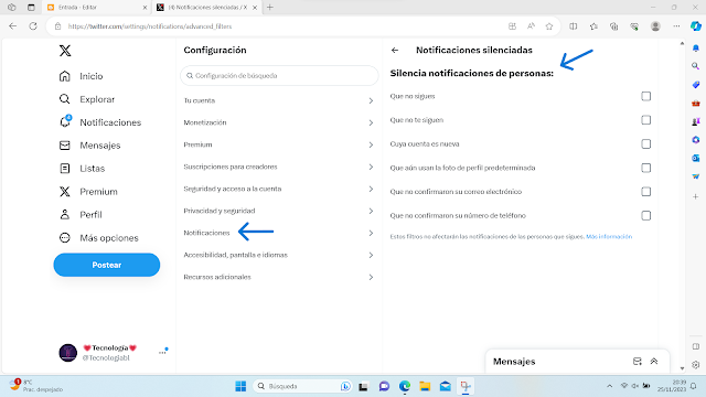 Silenciar notificaciones de ciertas personas