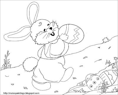 Happy Easter bunny with Easter eggs-printable coloring page