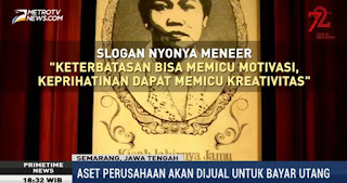 Pengadilan Negeri Semarang pada kamis pekan lalu menyatakan produsen jamu legendaris Nyonya Meneer pailit. Nyonya Meneer dinyatakan pailit setelah digugat kreditur asal Sukoharjo, Hendrianto Bambang Santoso karena terbukti tidak sanggup membayar hutang.