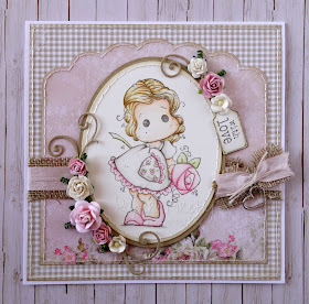 Shabby chic card using Tilda with big big rose and papers/embellishments from The Ribbon Girl