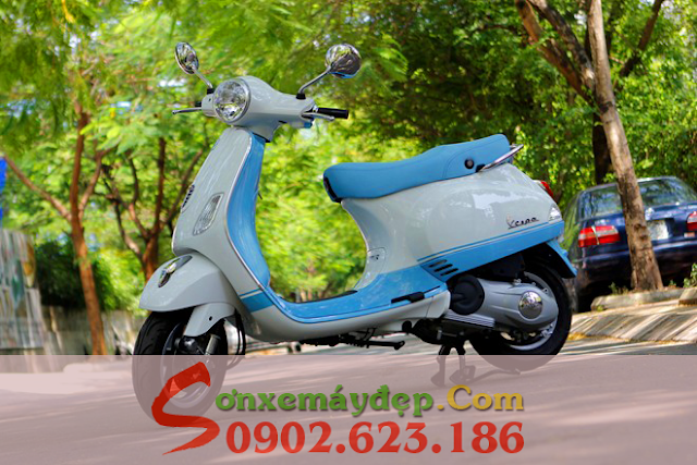 Sơn phối màu xe Vespa LX màu trắng xanh ngọc