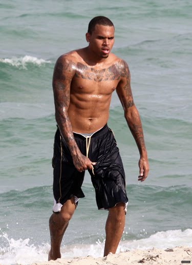 Chris Brown Shows Off His Tattoos in Miami Beach