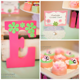 dessert table ideas for girl baby shower, painted initial, lil ladybug