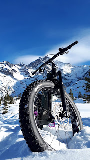 Gros pneu d'un fatbike sur la neige