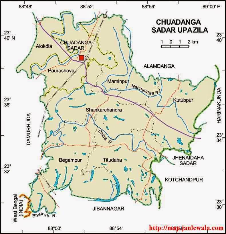 chuadanga sadar upazila map of bangladesh