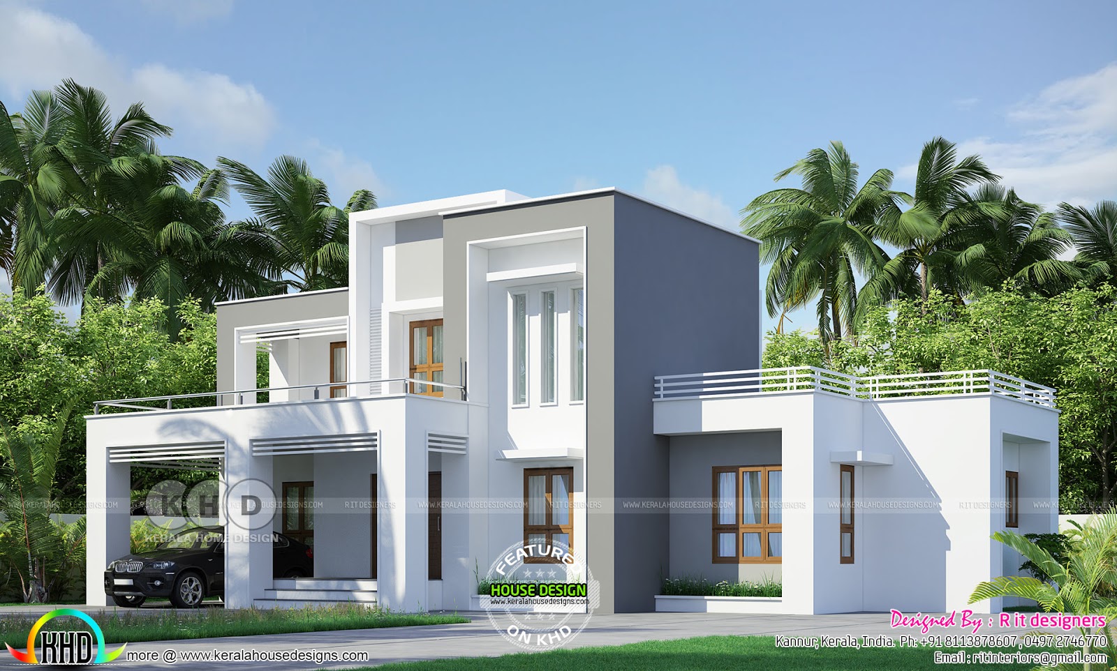 Box model house flat roof style 2431 sq ft Kerala home 