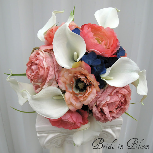 Navy Blue Coral Wedding Bouquets